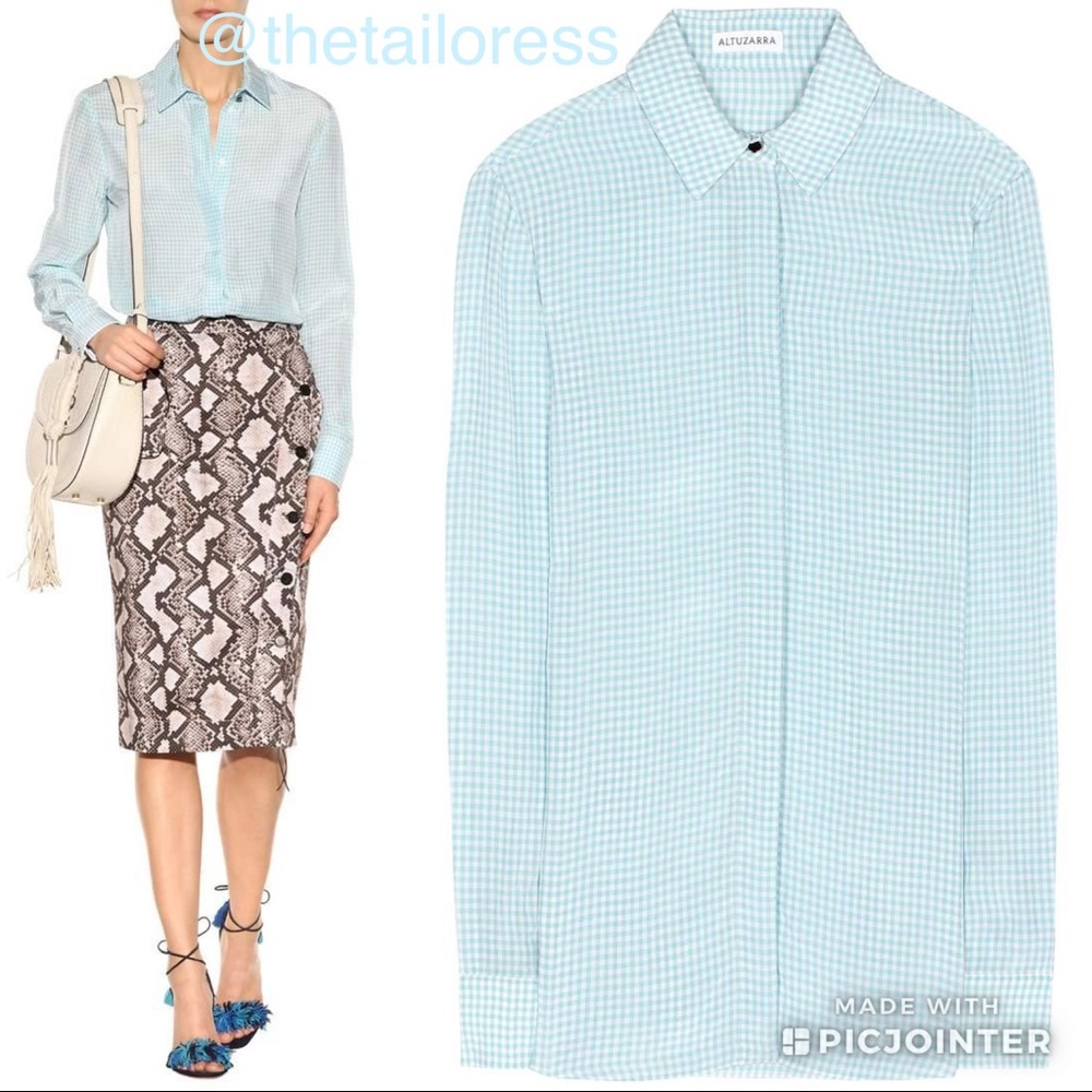 ALTUZARRA Gingham Button down shirt Acqua Fish blu